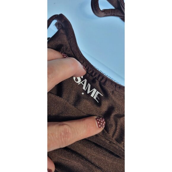 SAME Los Angeles Swim Bikini Set 2Pc Triangke Top High Weist Bottom Brown SZ S - Picture 2 of 5